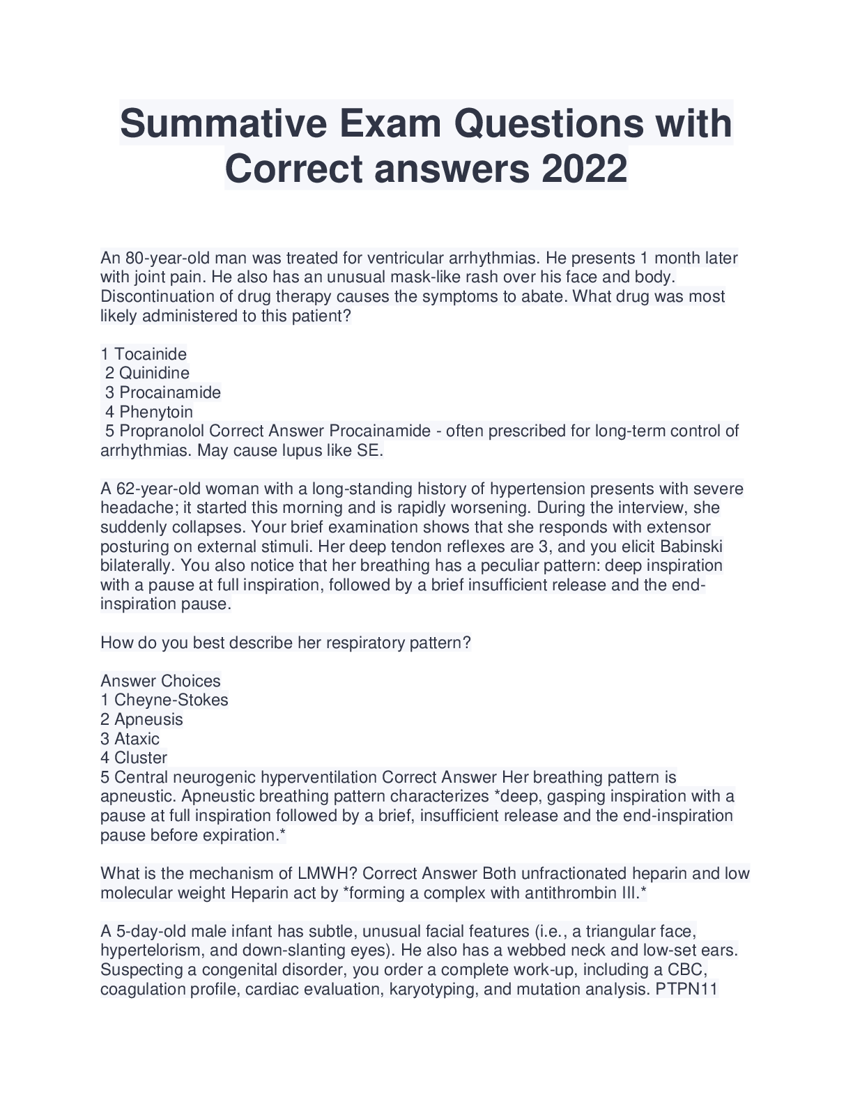 Preview image of Summative Exam Questions with Correct answers 2022 document